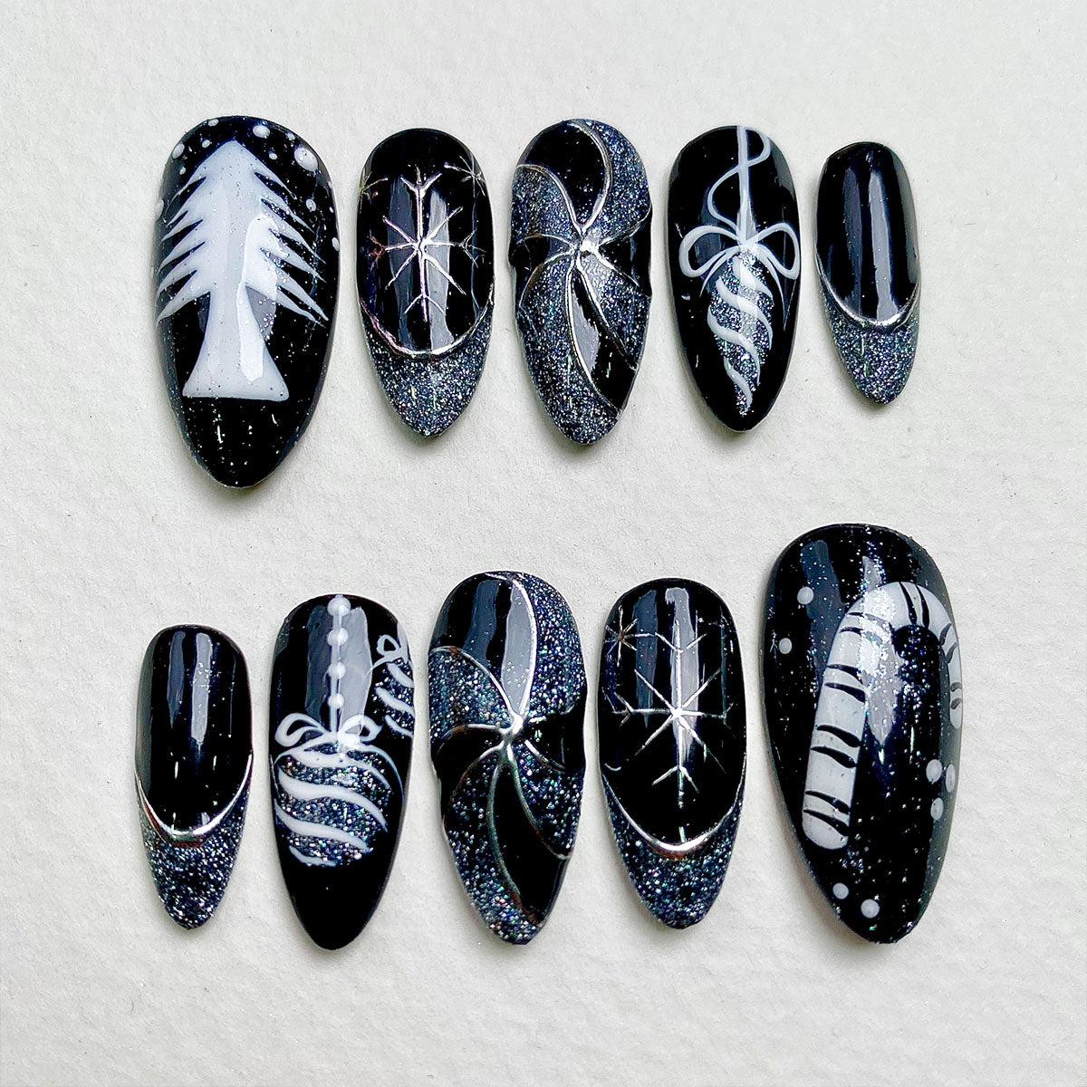 Midnight Frost Press-On Nails – Dark Winter Holiday Fake Nails Gothic Christmas