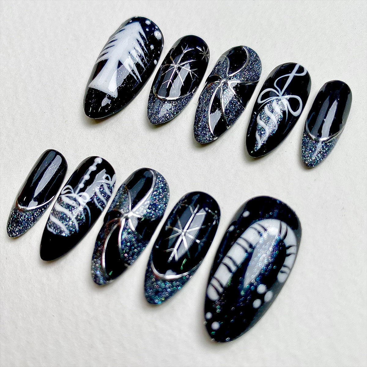 Midnight Frost Press-On Nails – Dark Winter Holiday Fake Nails Gothic Christmas