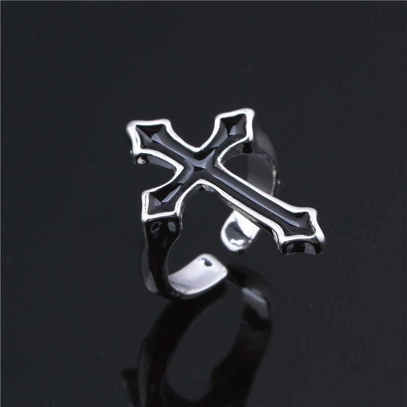 Free Size Gothic Black Cross Ring