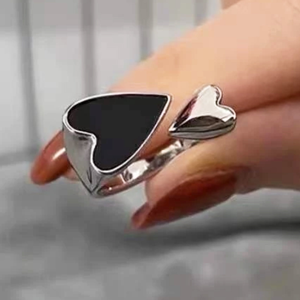 Black Heart Ring - Free Size - Stanless Steel