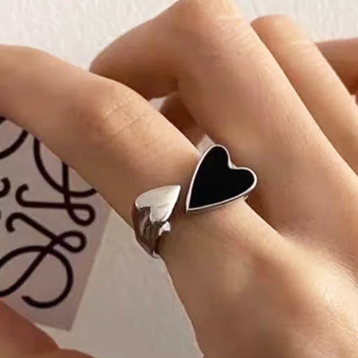 Black Heart Ring - Free Size - Stanless Steel