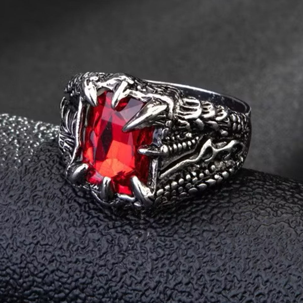 Red Stone Dragon Ring - Free Size - Stanless Steel