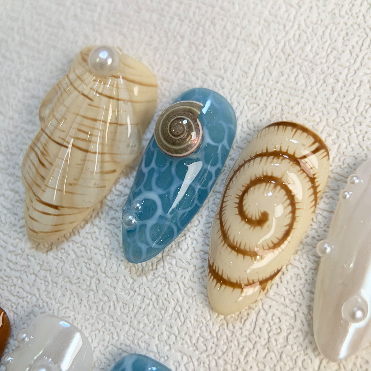 Blue Beach Press On Nails, Starfish Snails Spring Summer Sea Vacation Press On Nails