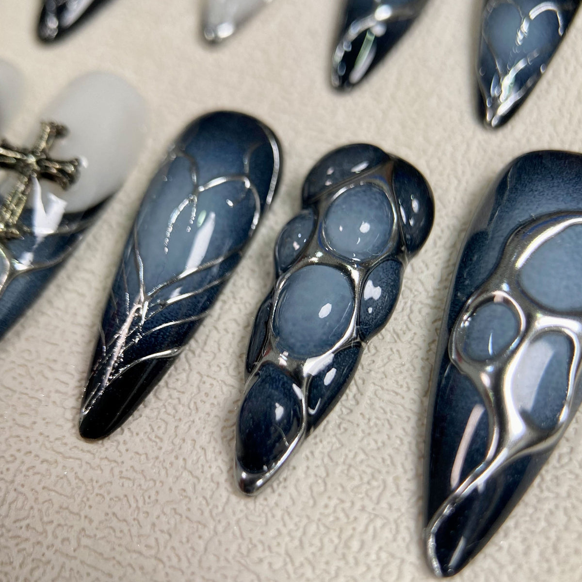 Custom Black Dark Press On Nails, Gothic Punk Rock Nails, Goth Y2K Crosses Press On Nails