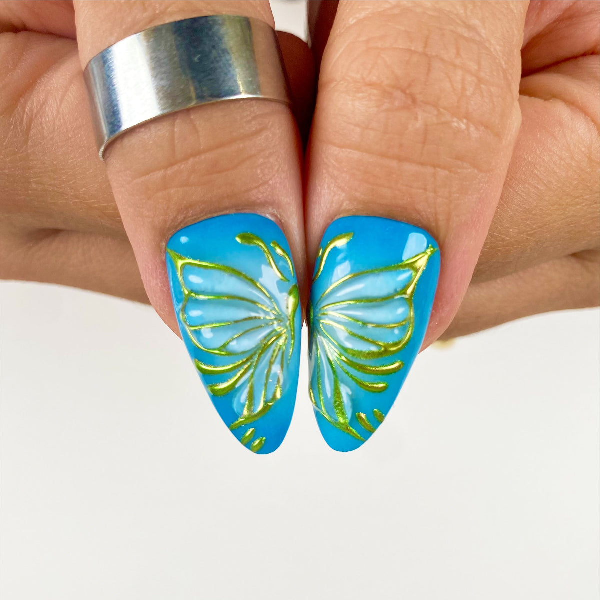 Handmade Vintage Blue Butterfly, Sun and Moon Press On Nails | Darknailz