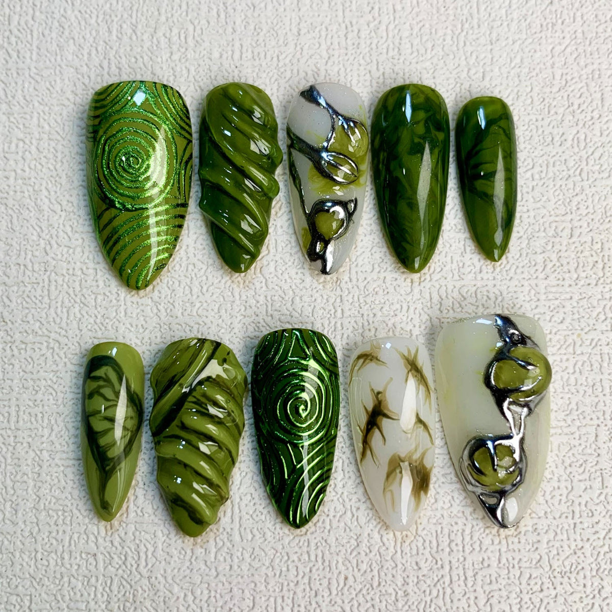 Green Press On Nails, Forest Y2K Press On Nails