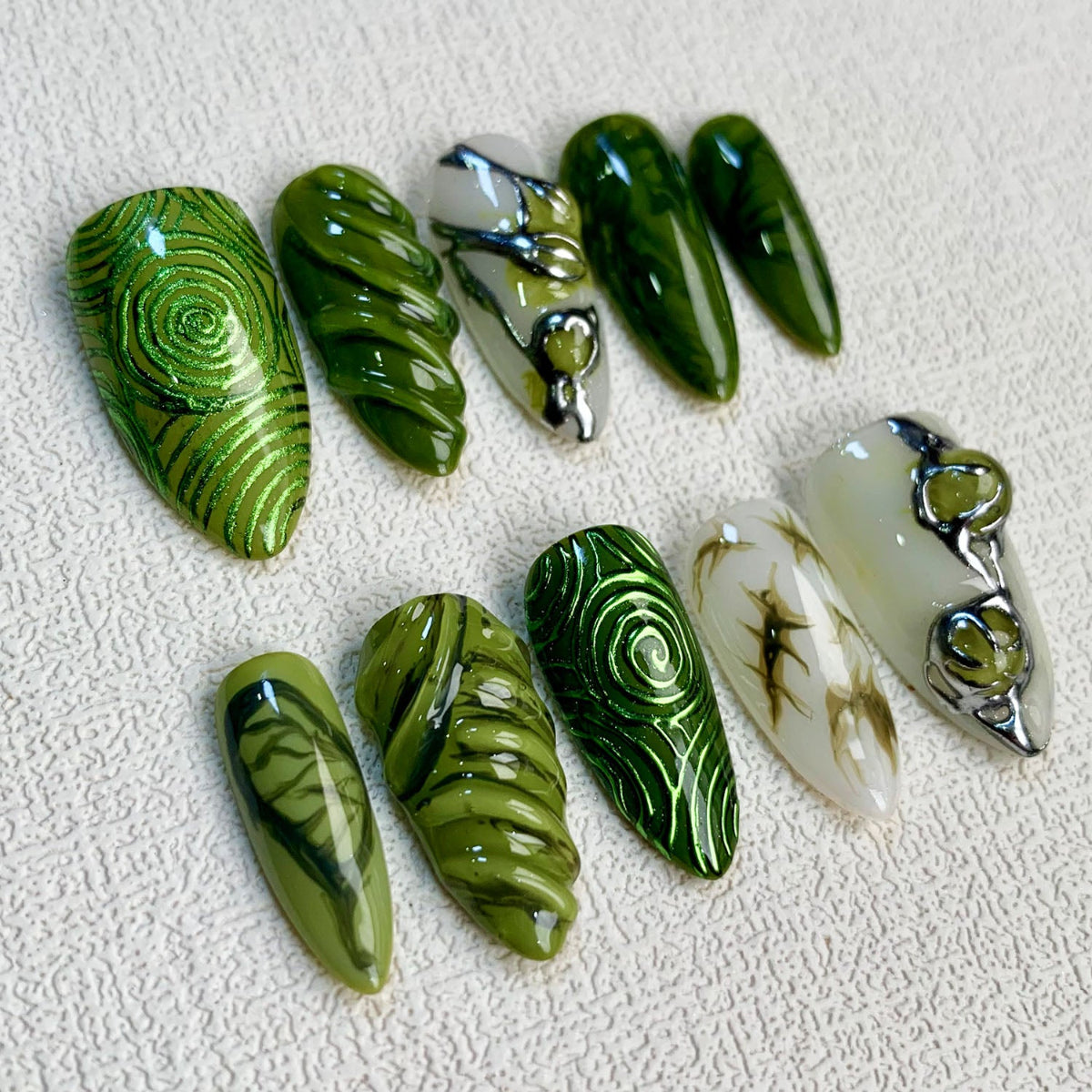 Green Press On Nails, Forest Y2K Press On Nails