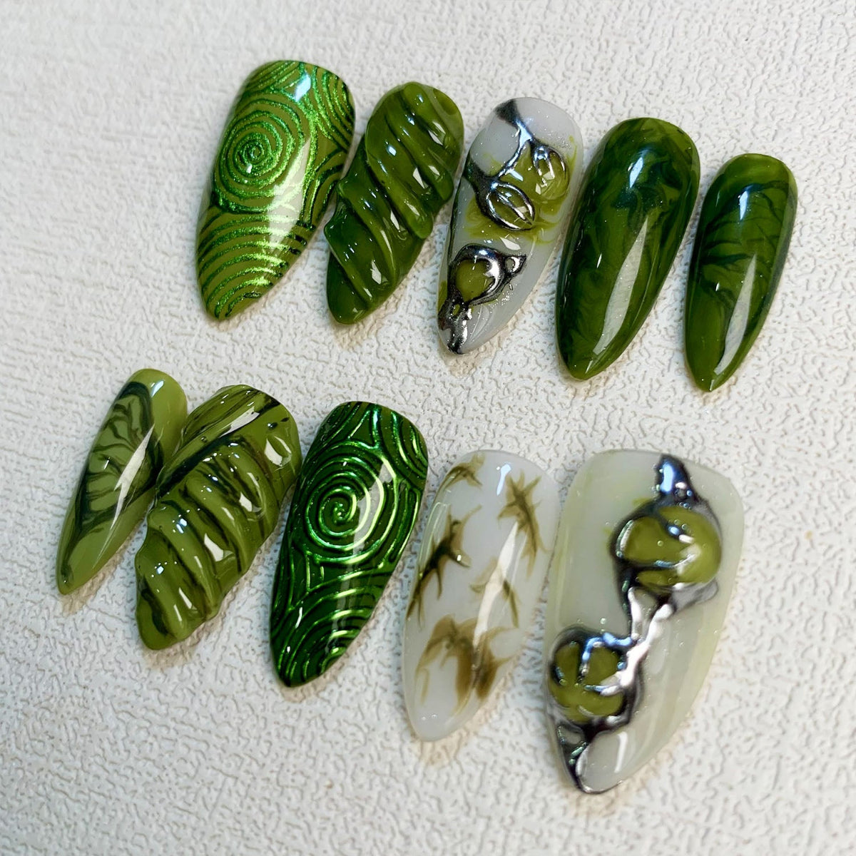 Green Press On Nails, Forest Y2K Press On Nails
