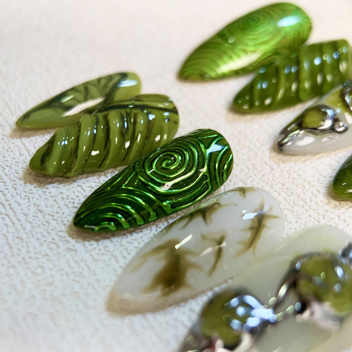 Green Press On Nails, Forest Y2K Press On Nails