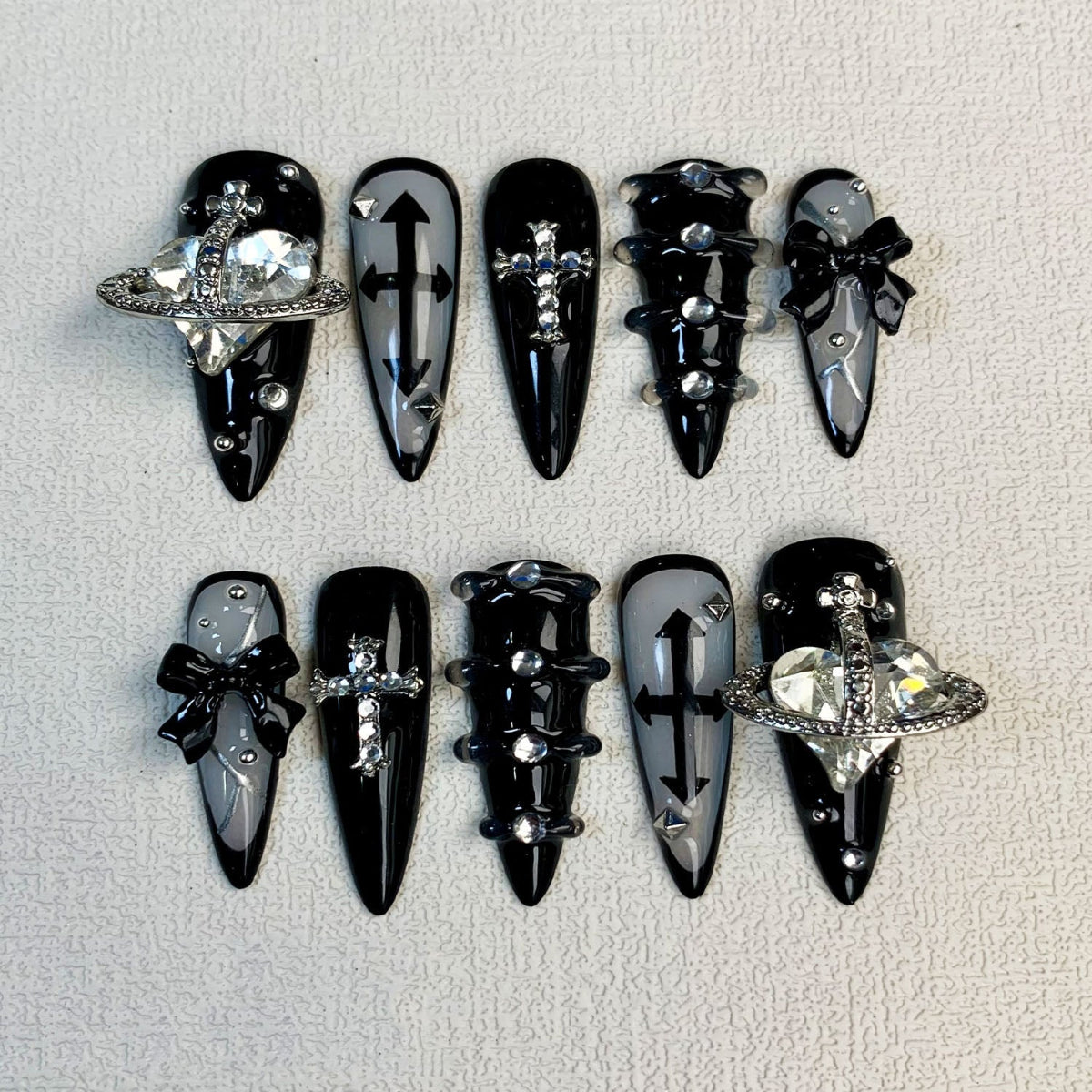 Black Crosses Press On Nails, Gothic Punk Y2K Jesus Christ Nails