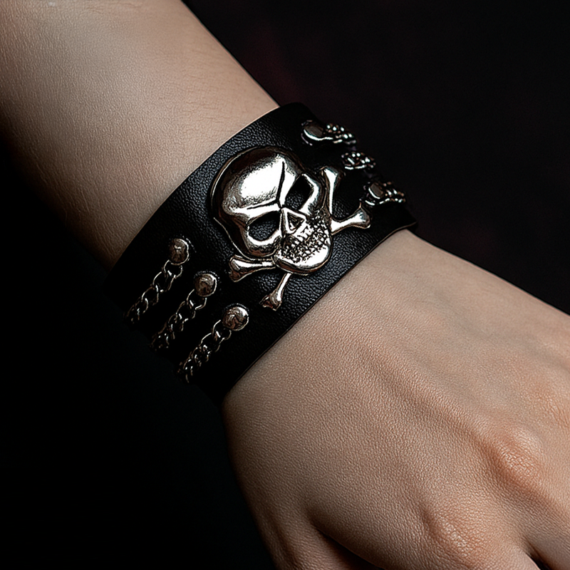 1 Piece - Black Gothic Leather Bracelet