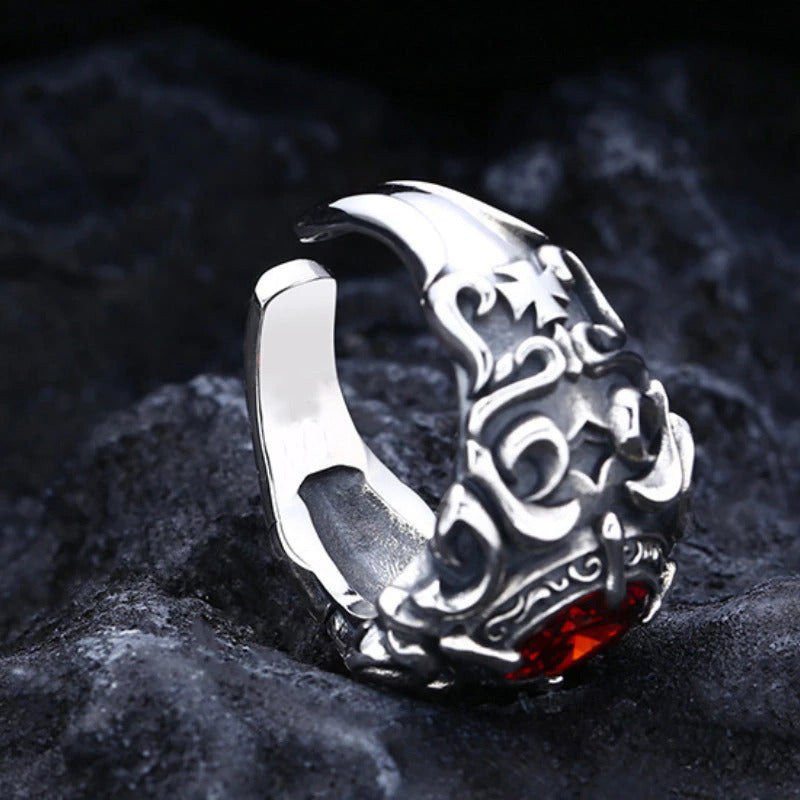 Free Size Gothic Stanless Steel Red Stone Ring
