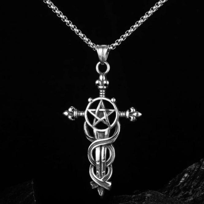 Gothic Star Cross Titan Stanless Steel Necklace