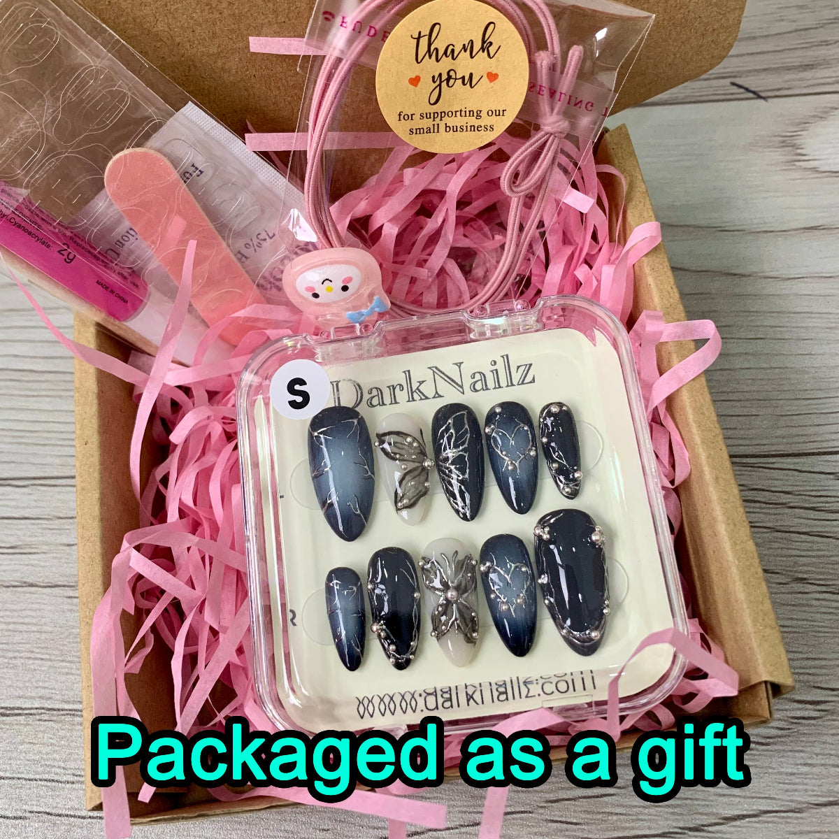 Custom Black Dark Press On Nails, Gothic Punk Rock Nails, Goth Y2K Crosses Press On Nails