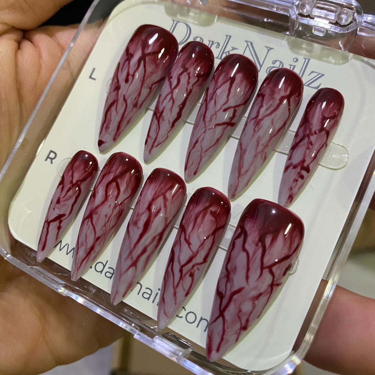Bloody Veins Press-On Nails – Blood Drip Red Gothic Fake Nails