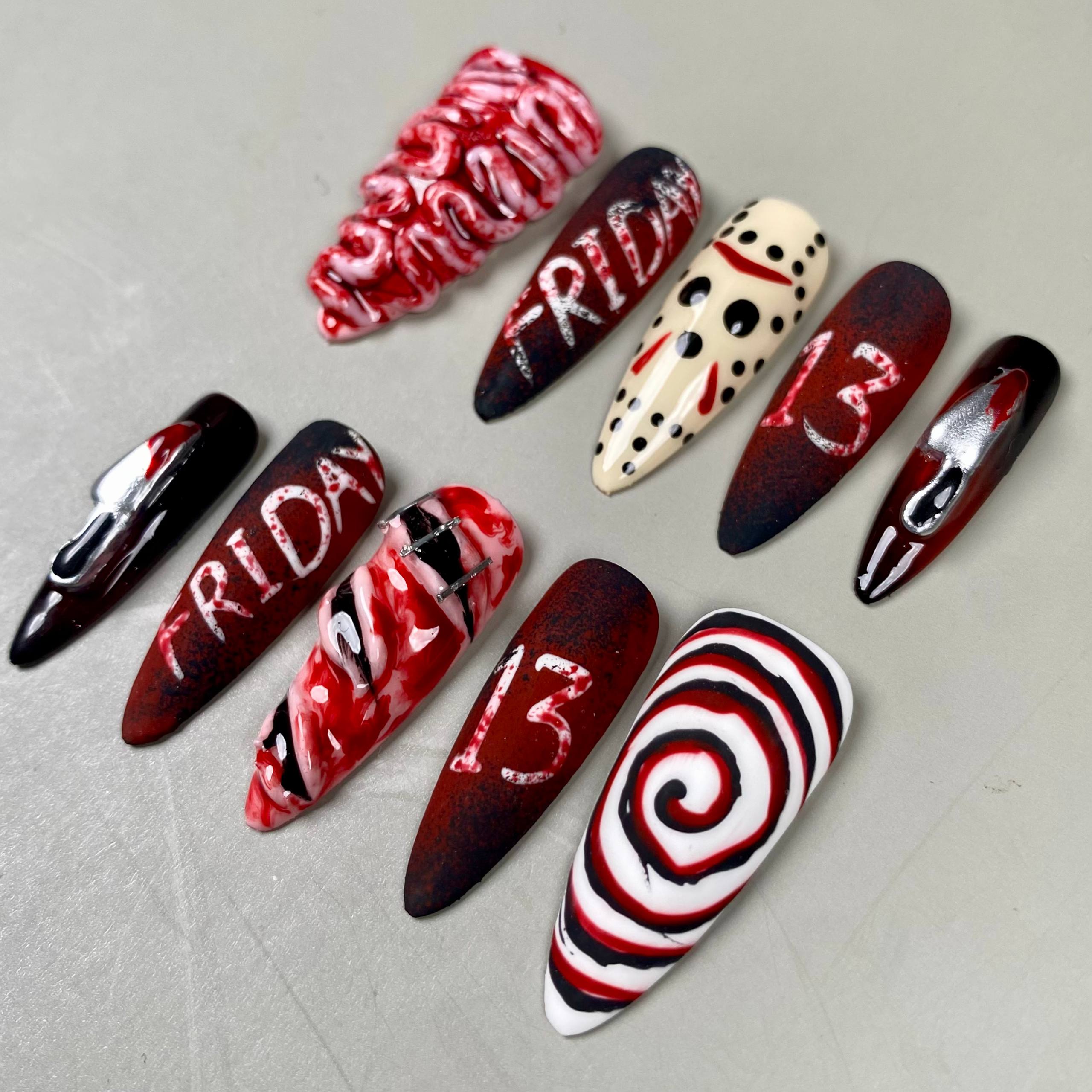 Jason Horror Halloween Press-On Nails – Bloody Friday 13th Fake Nails