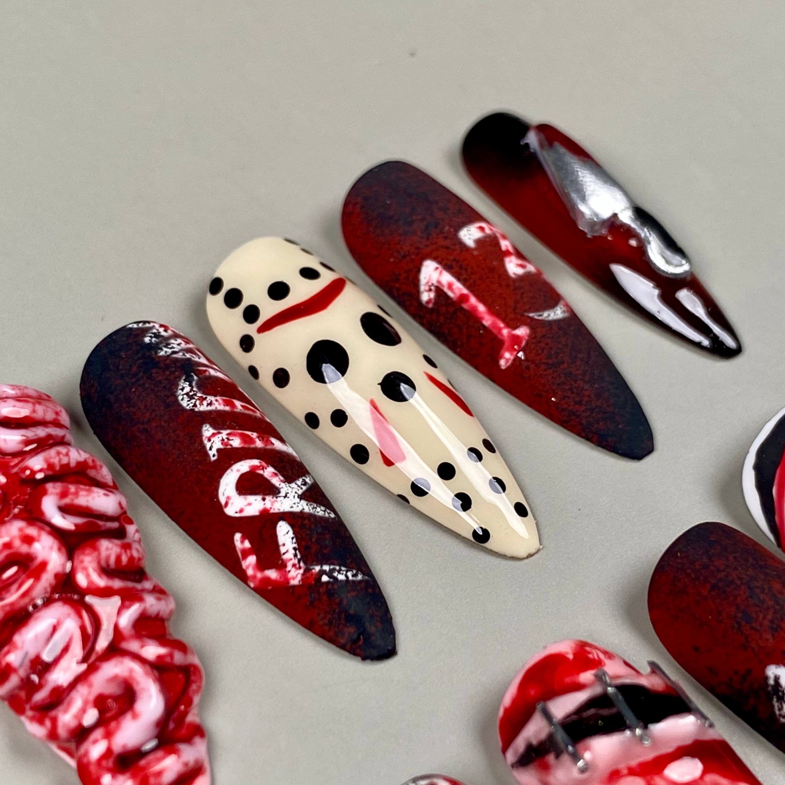 Jason Horror Halloween Press-On Nails – Bloody Friday 13th Fake Nails