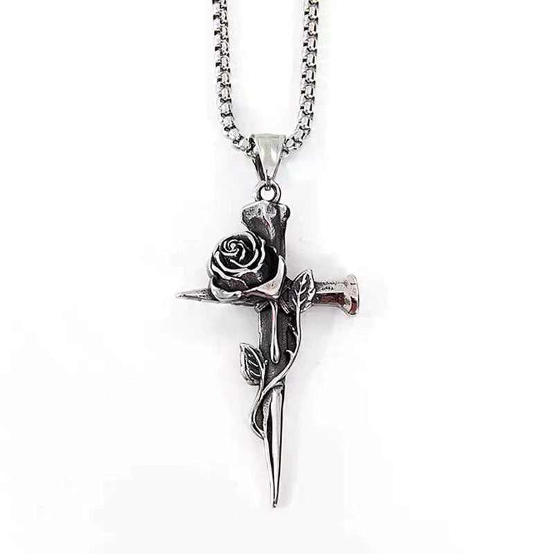 Gothic Rose Cross Necklace - Stanless Steel