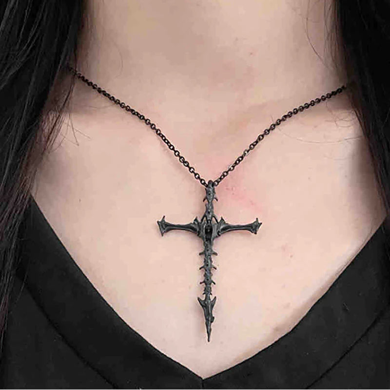 Gothic Dark Cross Necklace