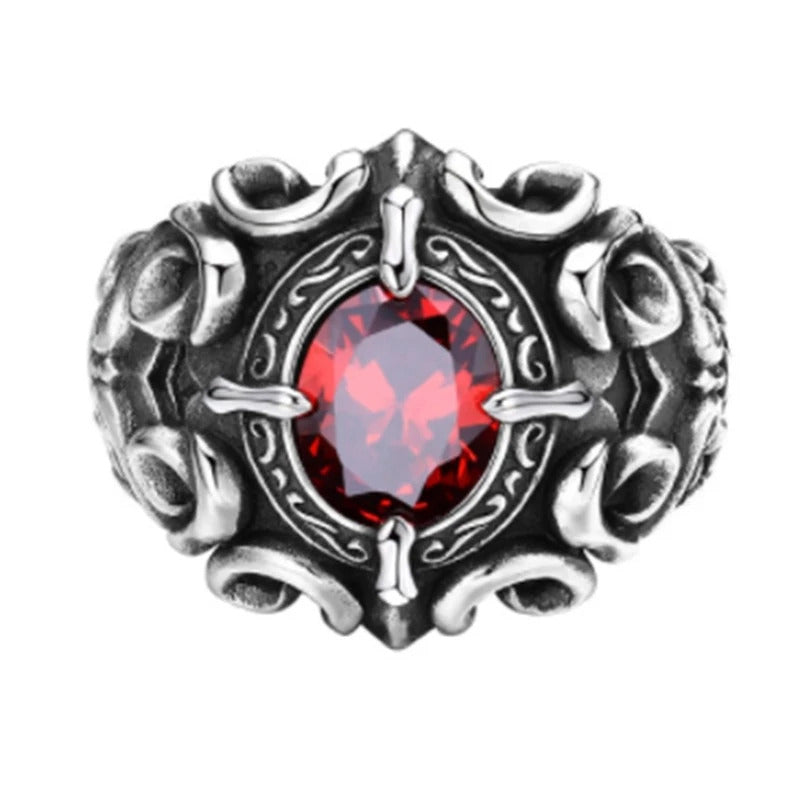 Free Size Gothic Stanless Steel Red Stone Ring