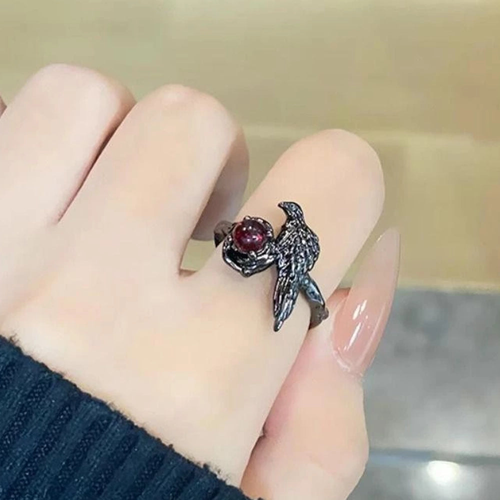 Black Raven - Free Size Gothic Stanless Steel Ring