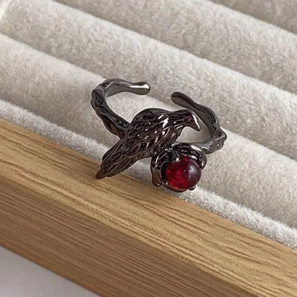 Black Raven - Free Size Gothic Stanless Steel Ring