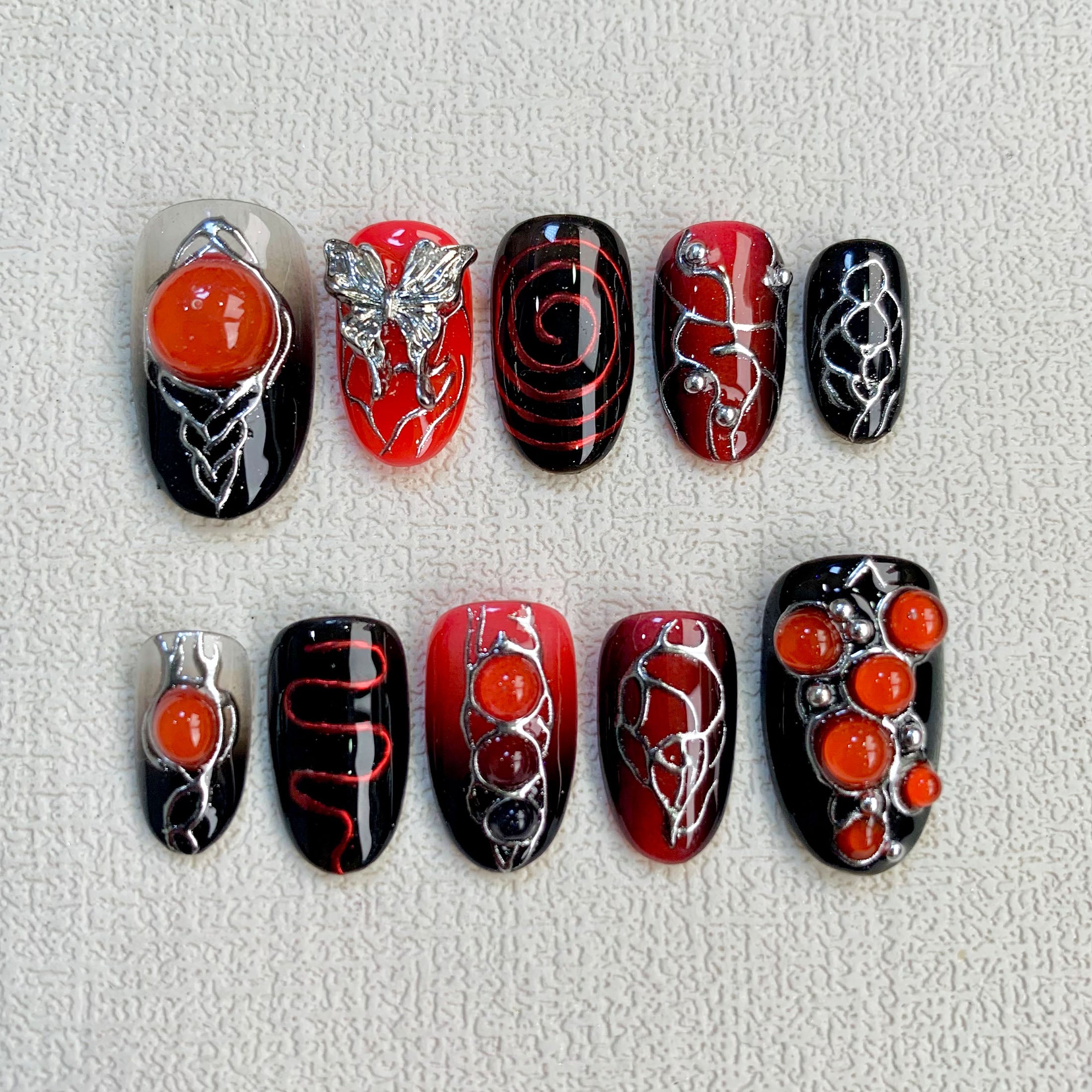 Red Butterfly Press On Nails, Y2K Trending Summer Dark Press On Nails - Darknailz