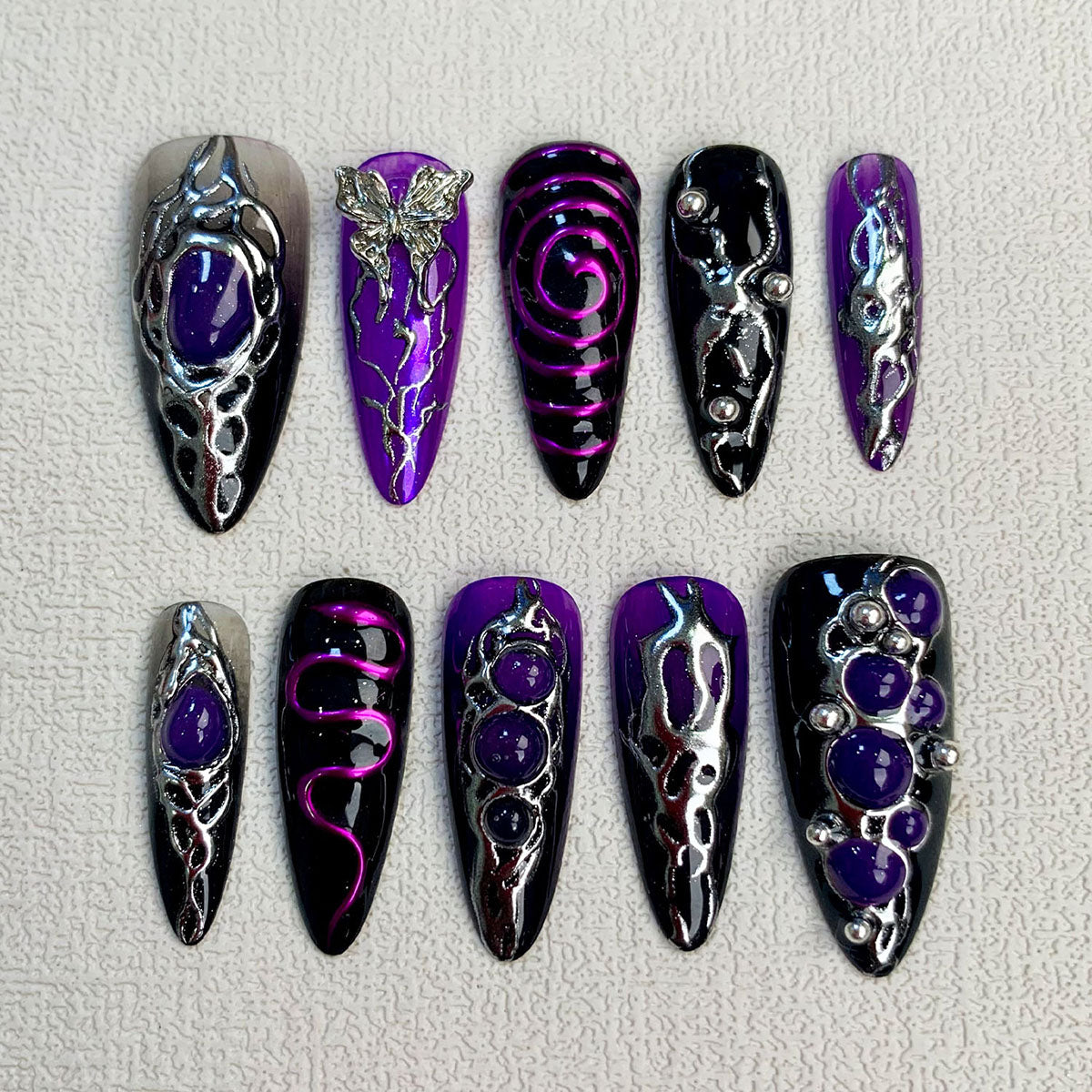 Purple Butterfly Press On Nails, Y2K Trending Summer Dark Press On Nails - Darknailz