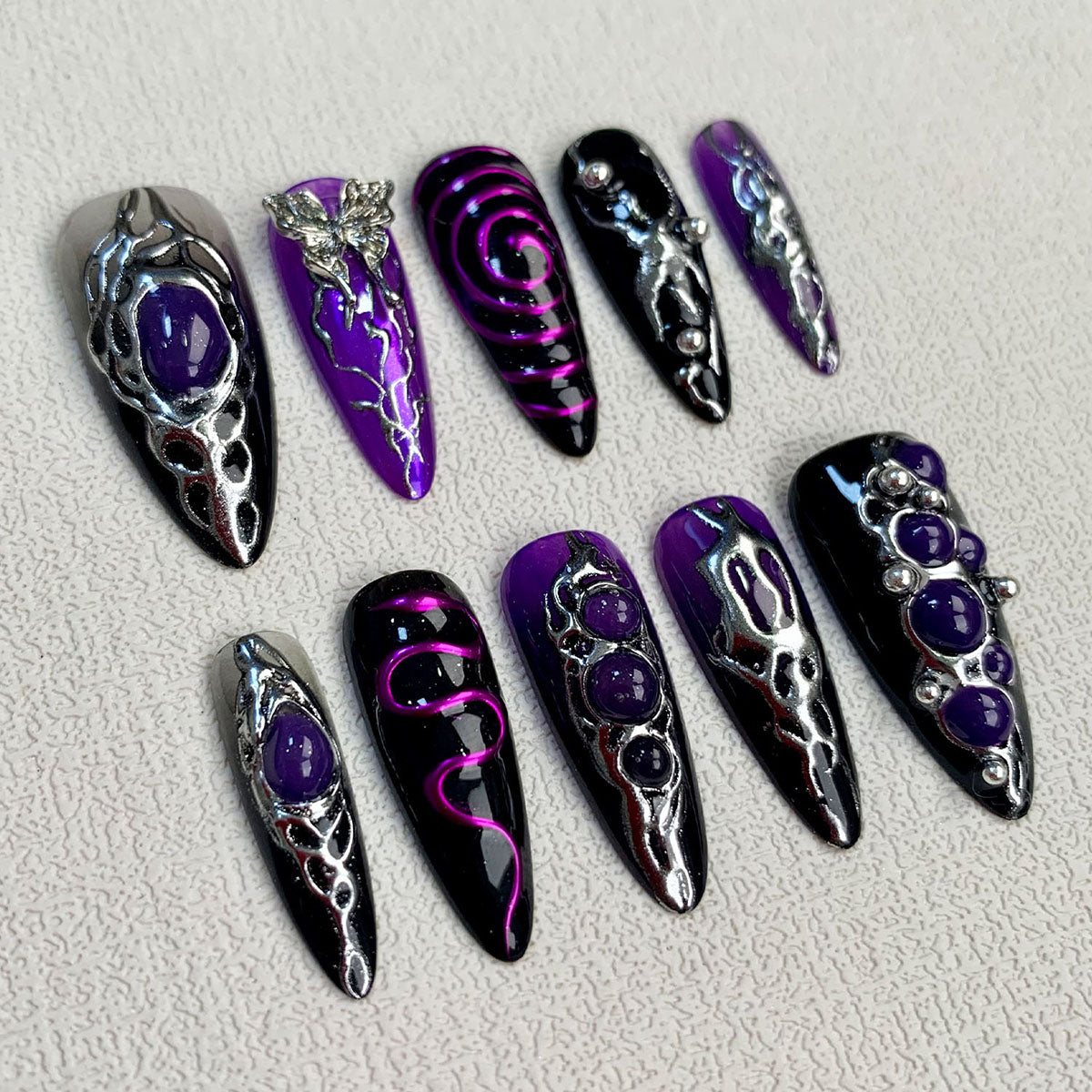 Purple Butterfly Press On Nails, Y2K Trending Summer Dark Press On Nails - Darknailz