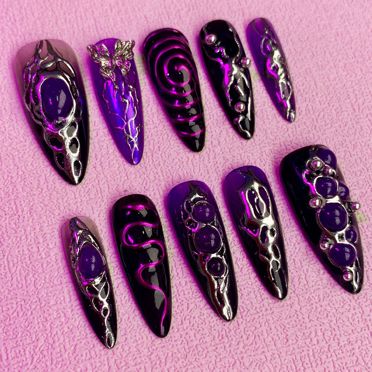 Purple Butterfly Press On Nails, Y2K Trending Summer Dark Press On Nails - Darknailz