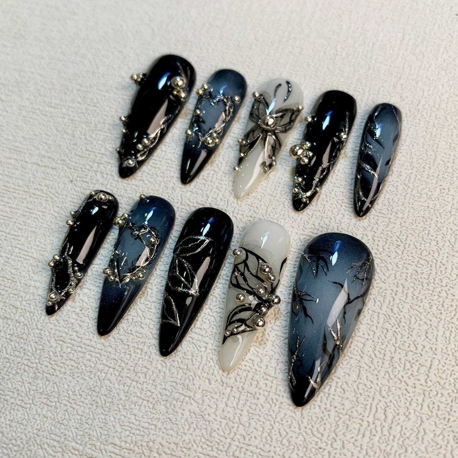 Custom Black Butterfly Press On Nails, Gothic Punk Rock Nails, Goth Butterflies Y2K Fake Nails