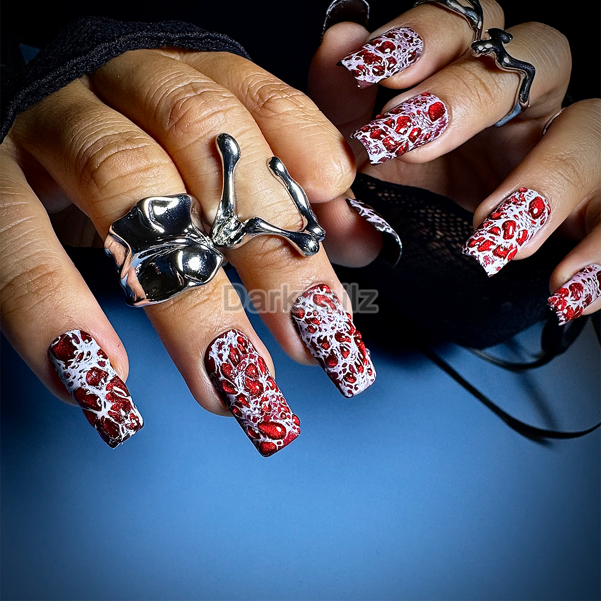Crimson Web Press-On Nails – Blood Red Gothic Fake Nails