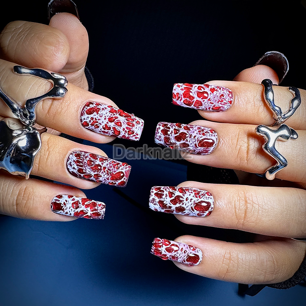 Crimson Web Press-On Nails – Blood Red Gothic Fake Nails