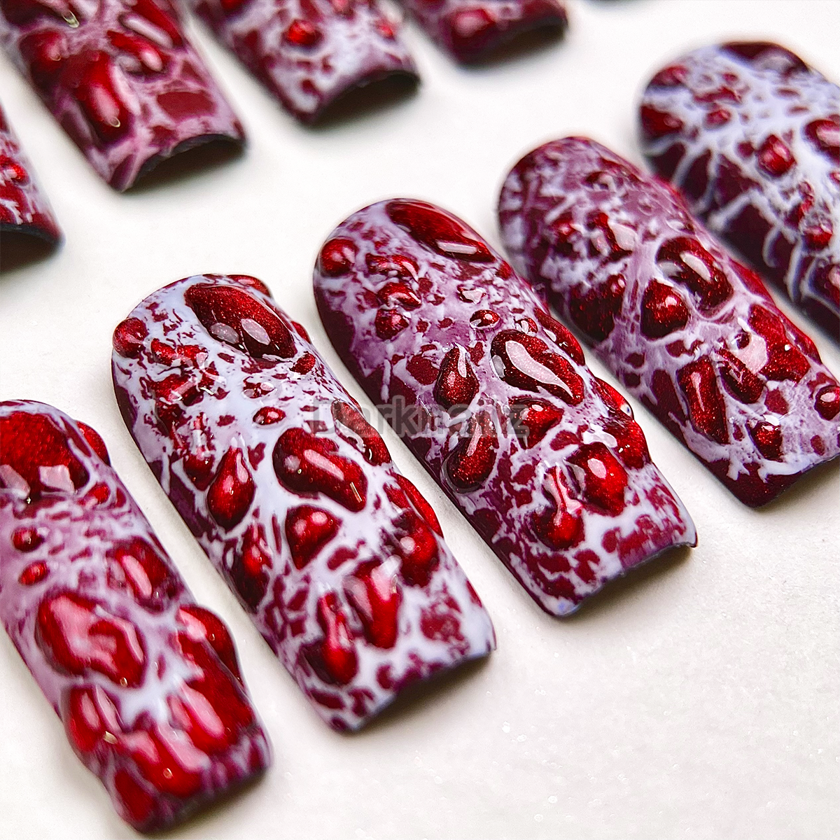 Crimson Web Press-On Nails – Blood Red Gothic Fake Nails