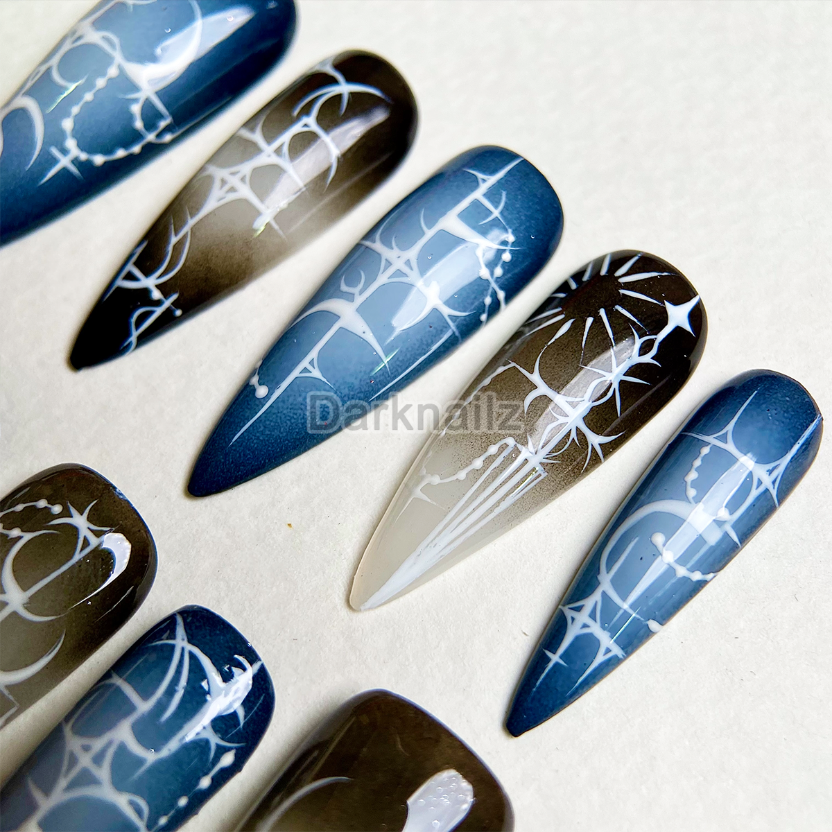 Starlight Void Y2K Press-On Nails – Blue Black Cybersigilism Fake Nails