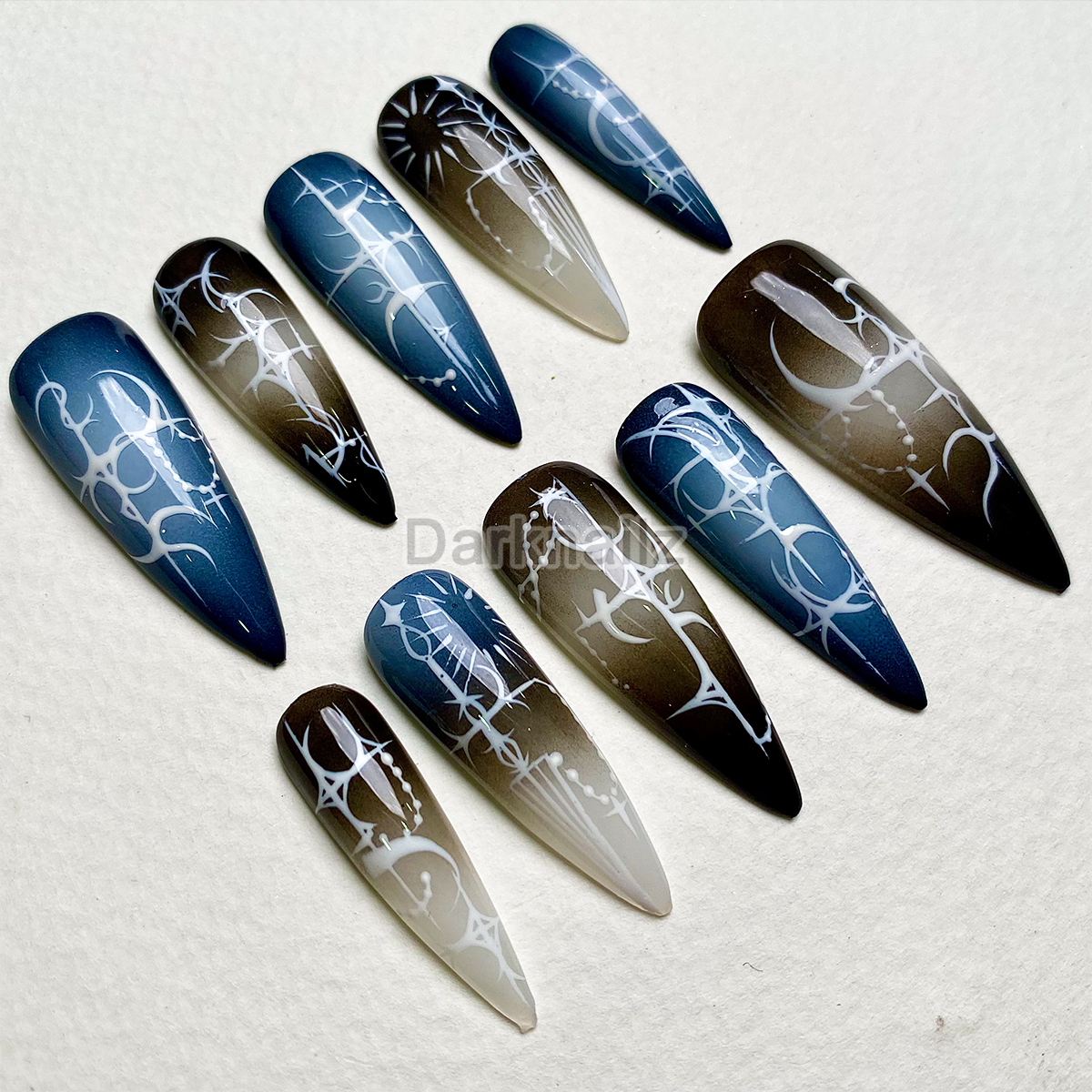 Starlight Void Y2K Press-On Nails – Blue Black Cybersigilism Fake Nails