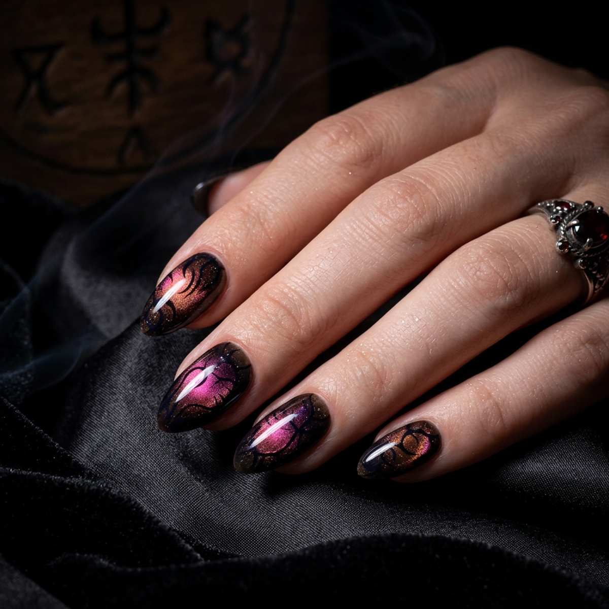 Neon Vein Cybersigilism Press-On Nails – Pink Cat Eye Gothic Fake Nails