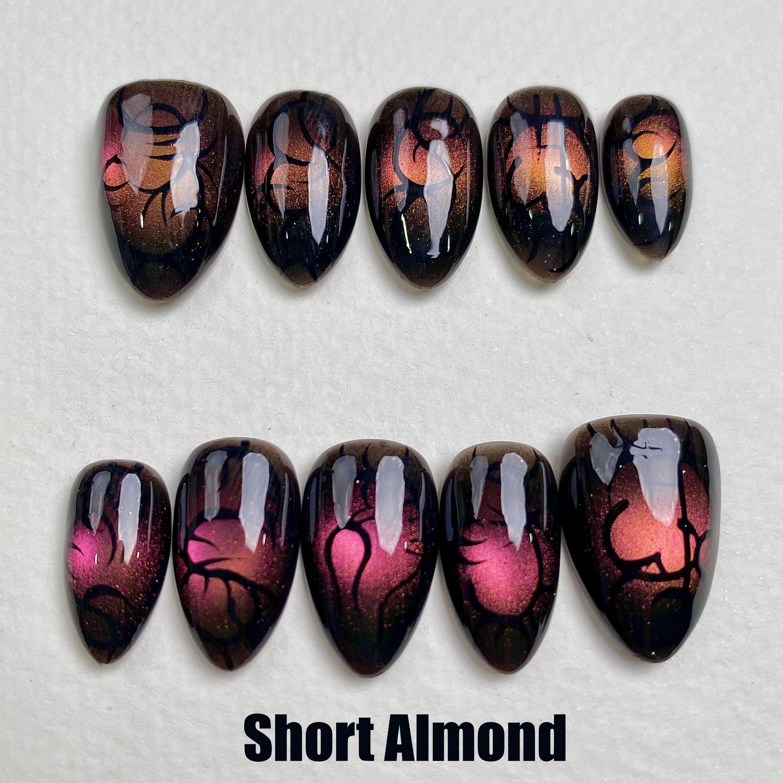 Neon Vein Cybersigilism Press-On Nails – Pink Cat Eye Gothic Fake Nails