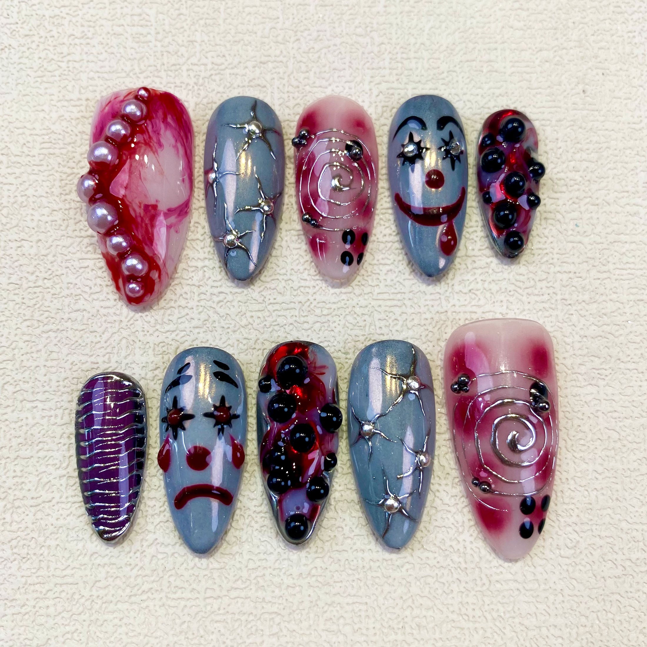 Scary Clown Press On Nails, Horror Halloween Nails, Clown Cry Smile DarkNailz