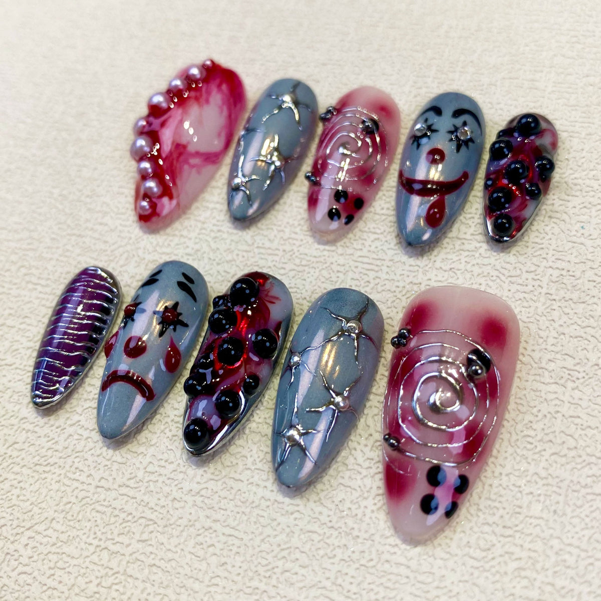Scary Clown Press On Nails, Horror Halloween Nails, Clown Cry Smile DarkNailz