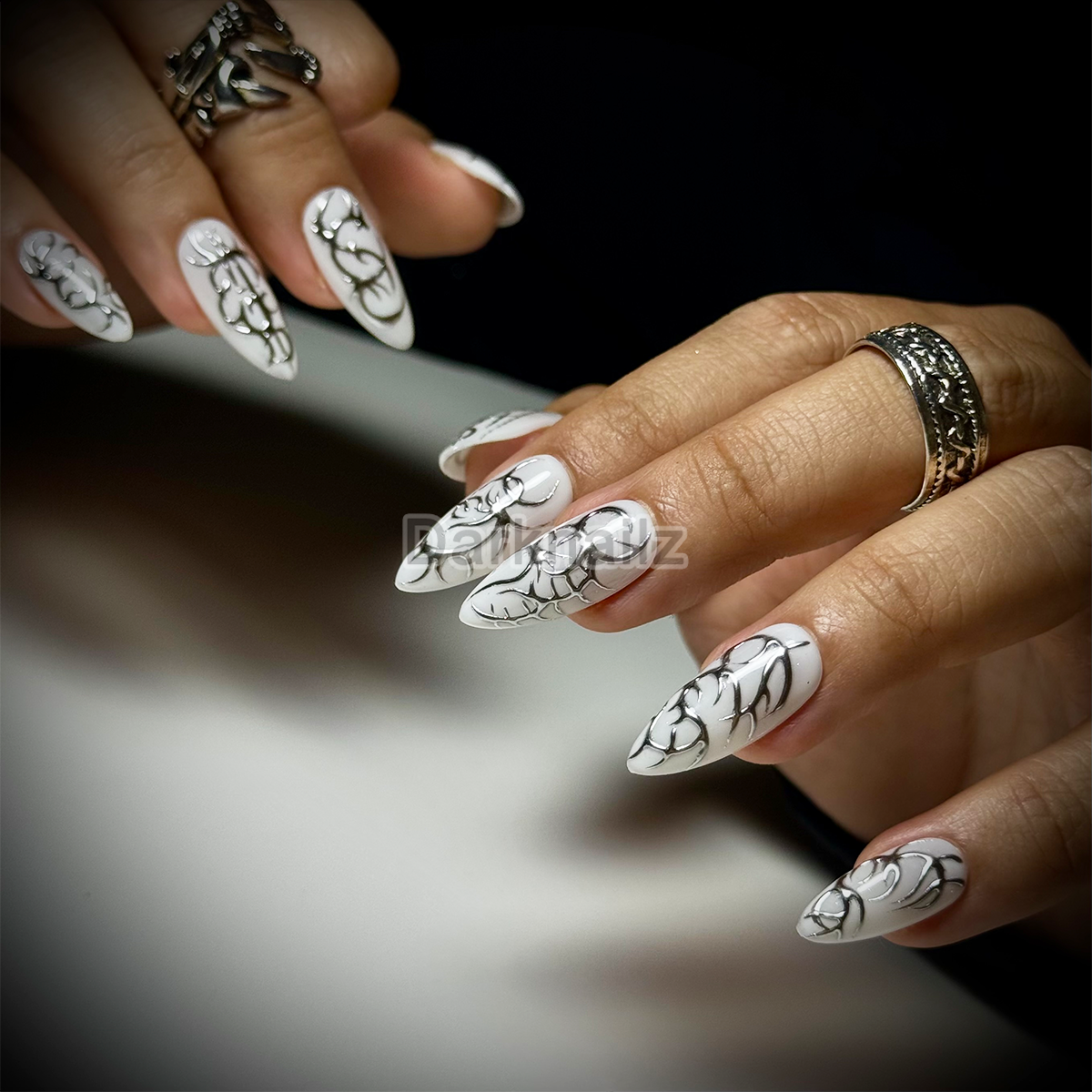 Ghost Sigil Y2K Press-On Nails – White & Black Cybersigilism Fake Nails