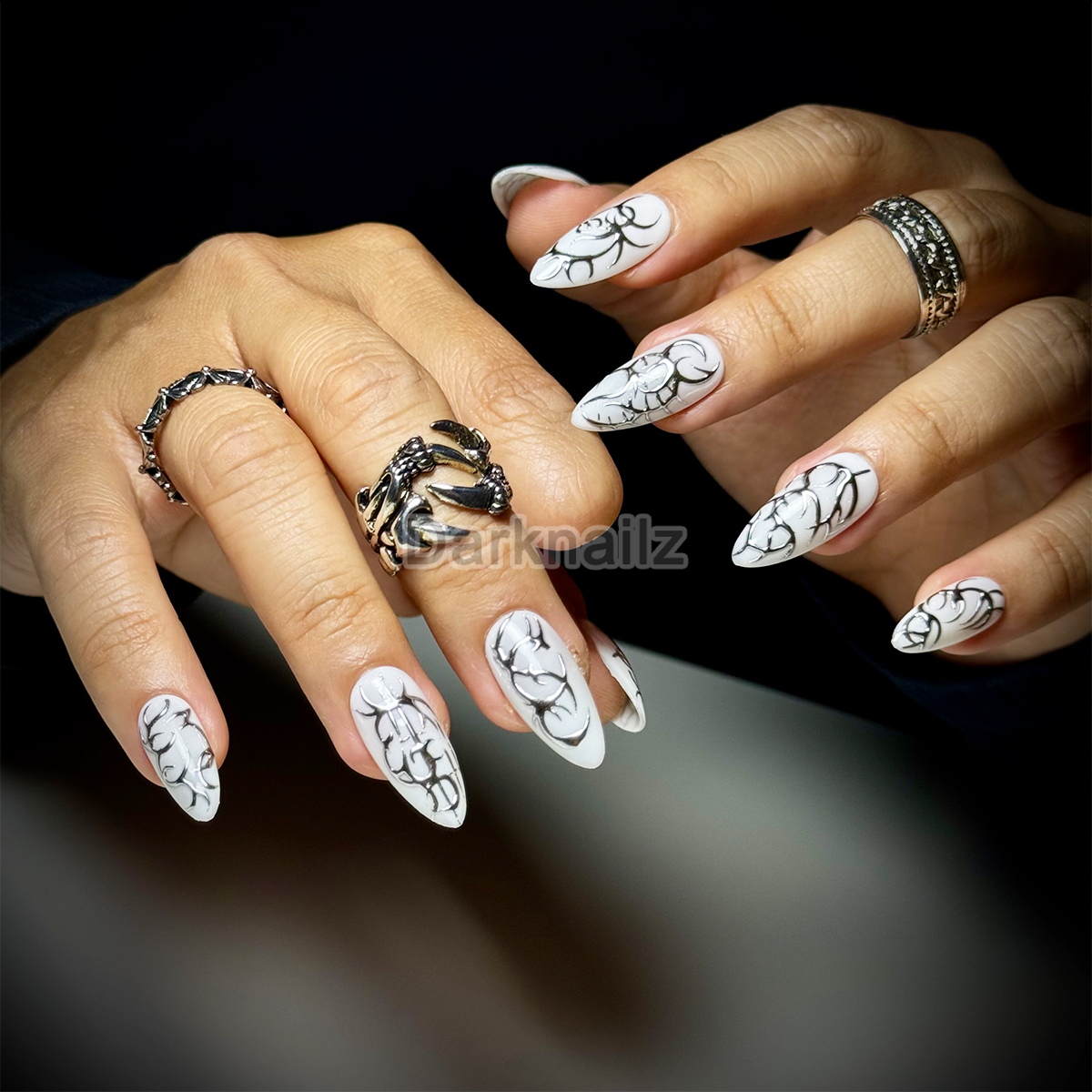 Ghost Sigil Y2K Press-On Nails – White & Black Cybersigilism Fake Nails