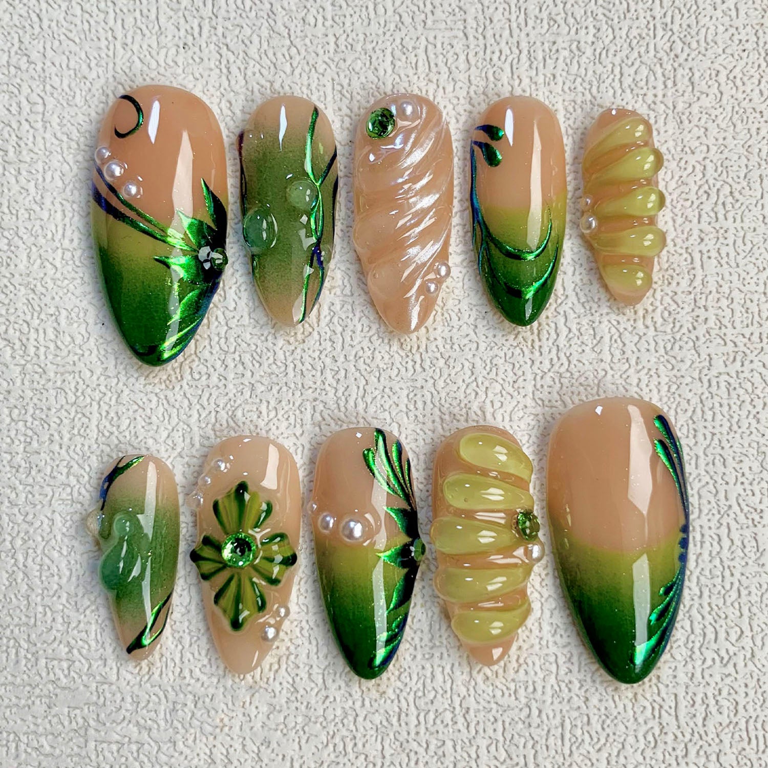 Green Forest Floral Press On Nails | Darknailz