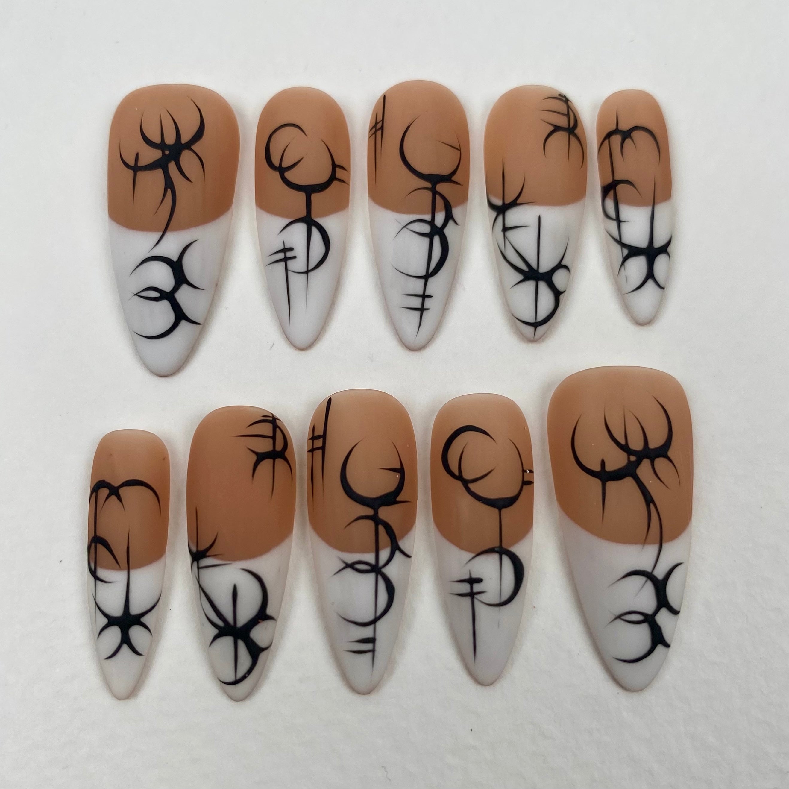 Nude Sigil Press-On Nails – Minimal Gothic French Tip Fake Nails