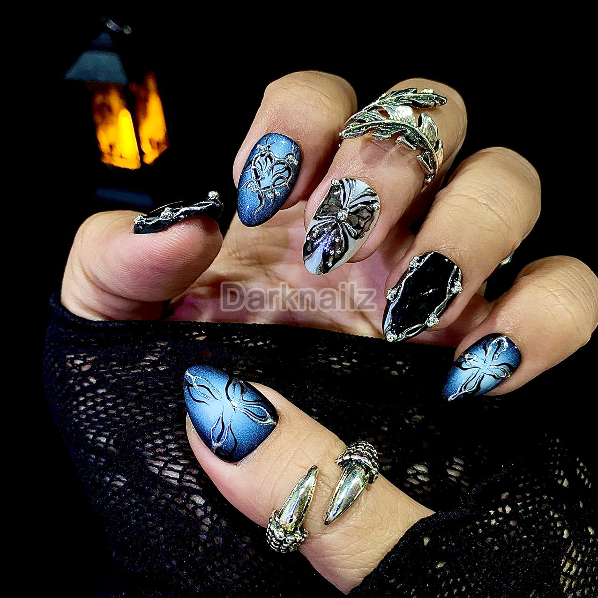 Black Butterfly Press On Nails, Gothic Punk Rock Nails, Goth Butterflies Y2K Fake Nails