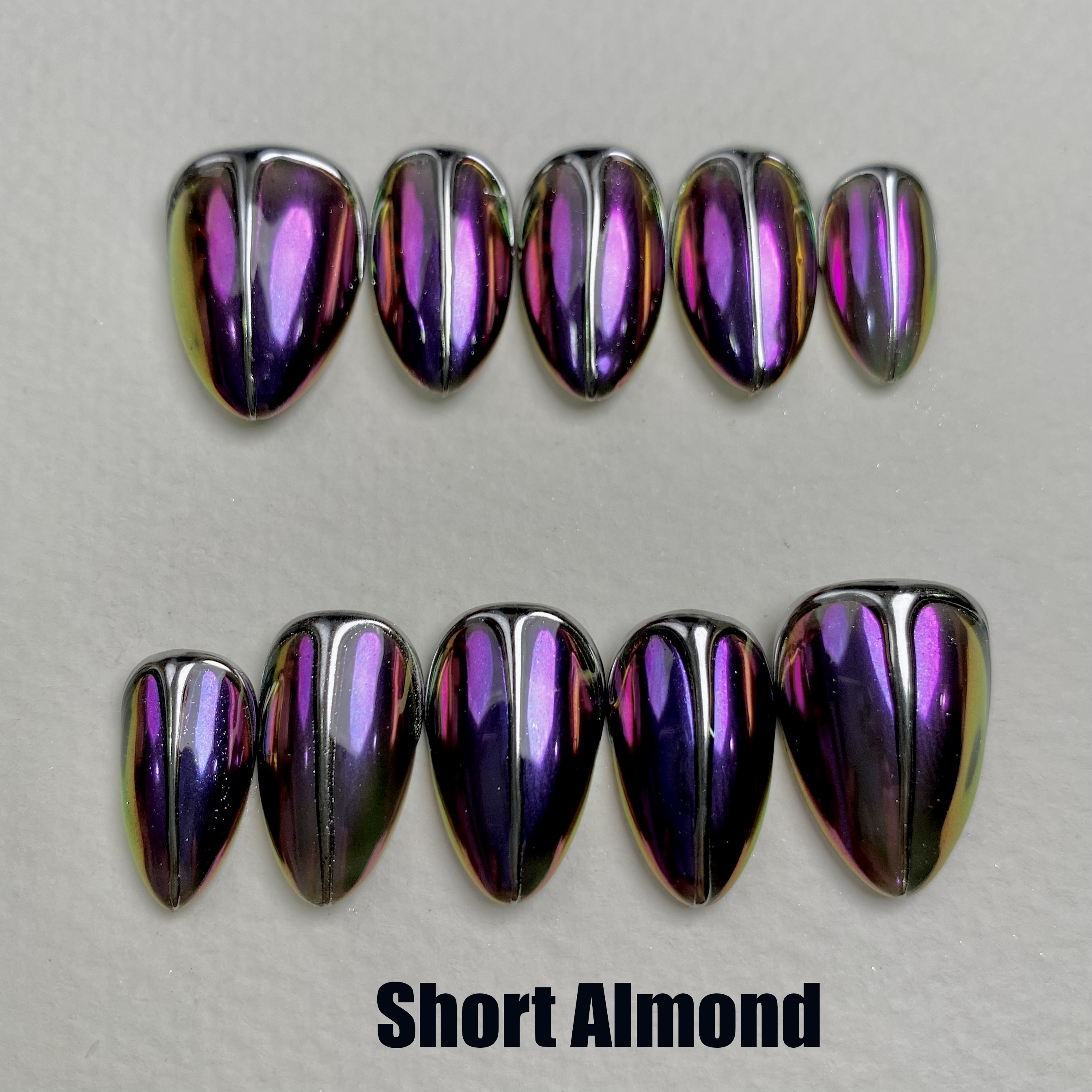 Custom Purple Chrome Press On Nails, Gothic Punk Rock Silver Chrome Fake Nails | Darknailz