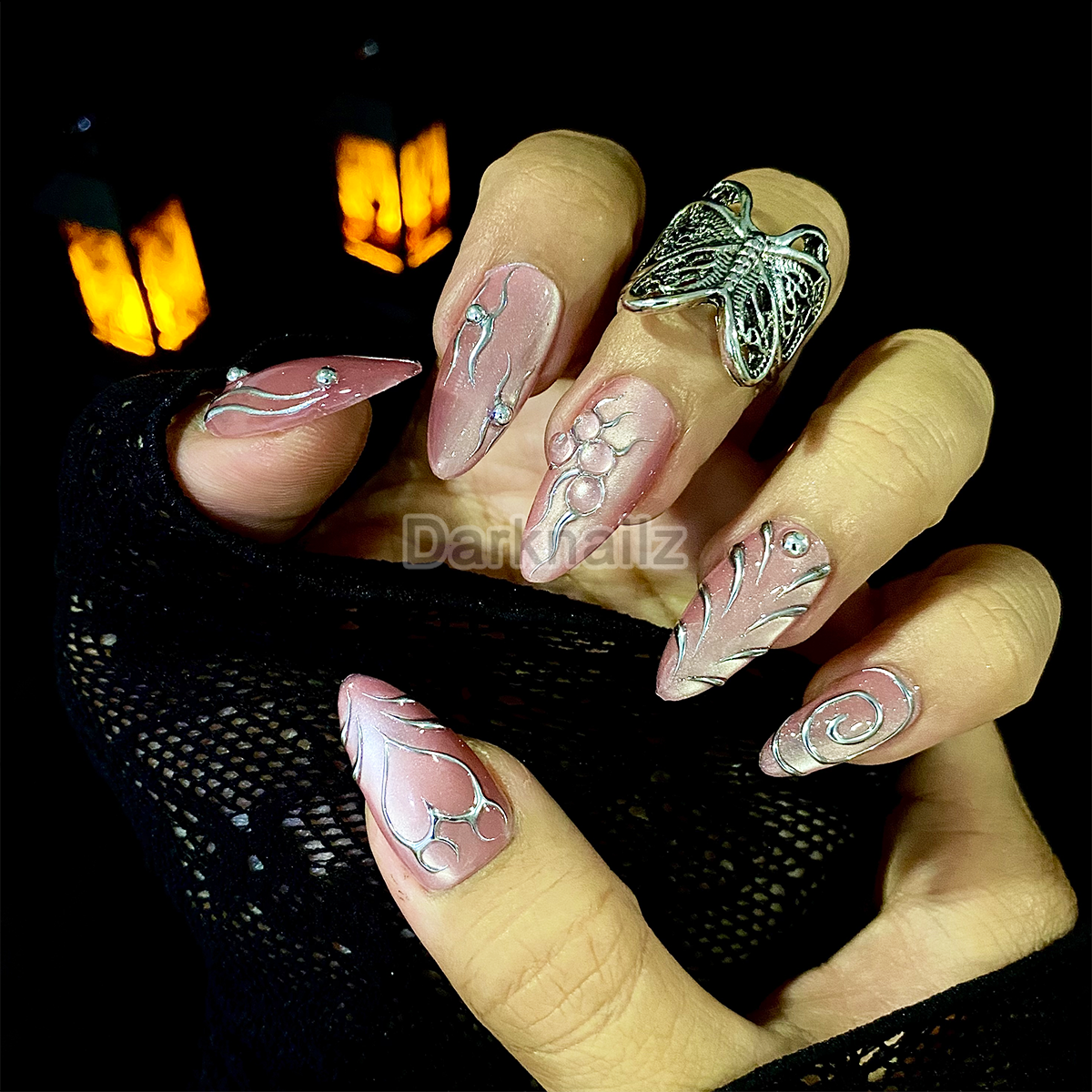 Rosé Catlight Chrome Press On Nails, Pink Glazed Cute Fake Nails
