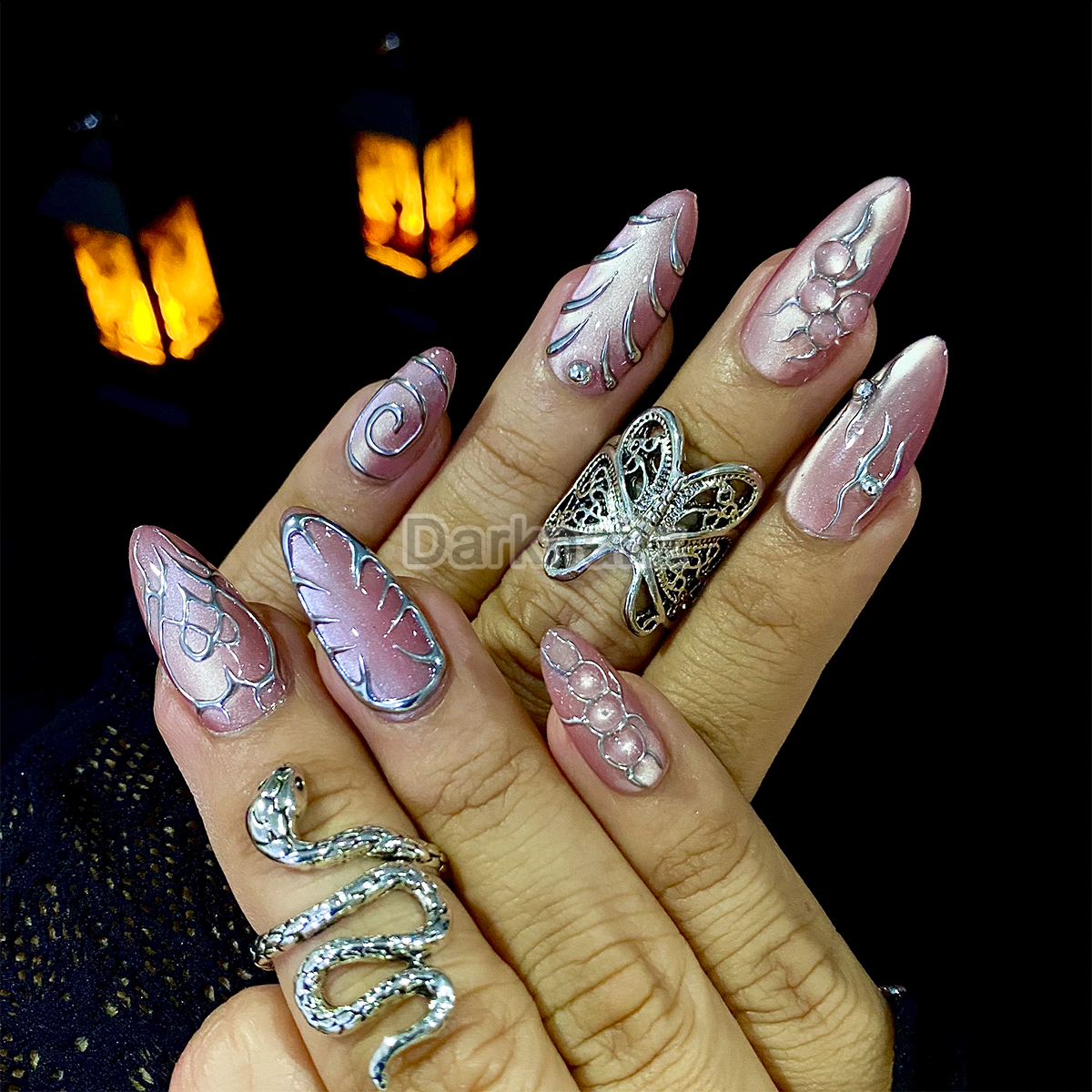 Rosé Catlight Chrome Press On Nails, Pink Glazed Cute Fake Nails