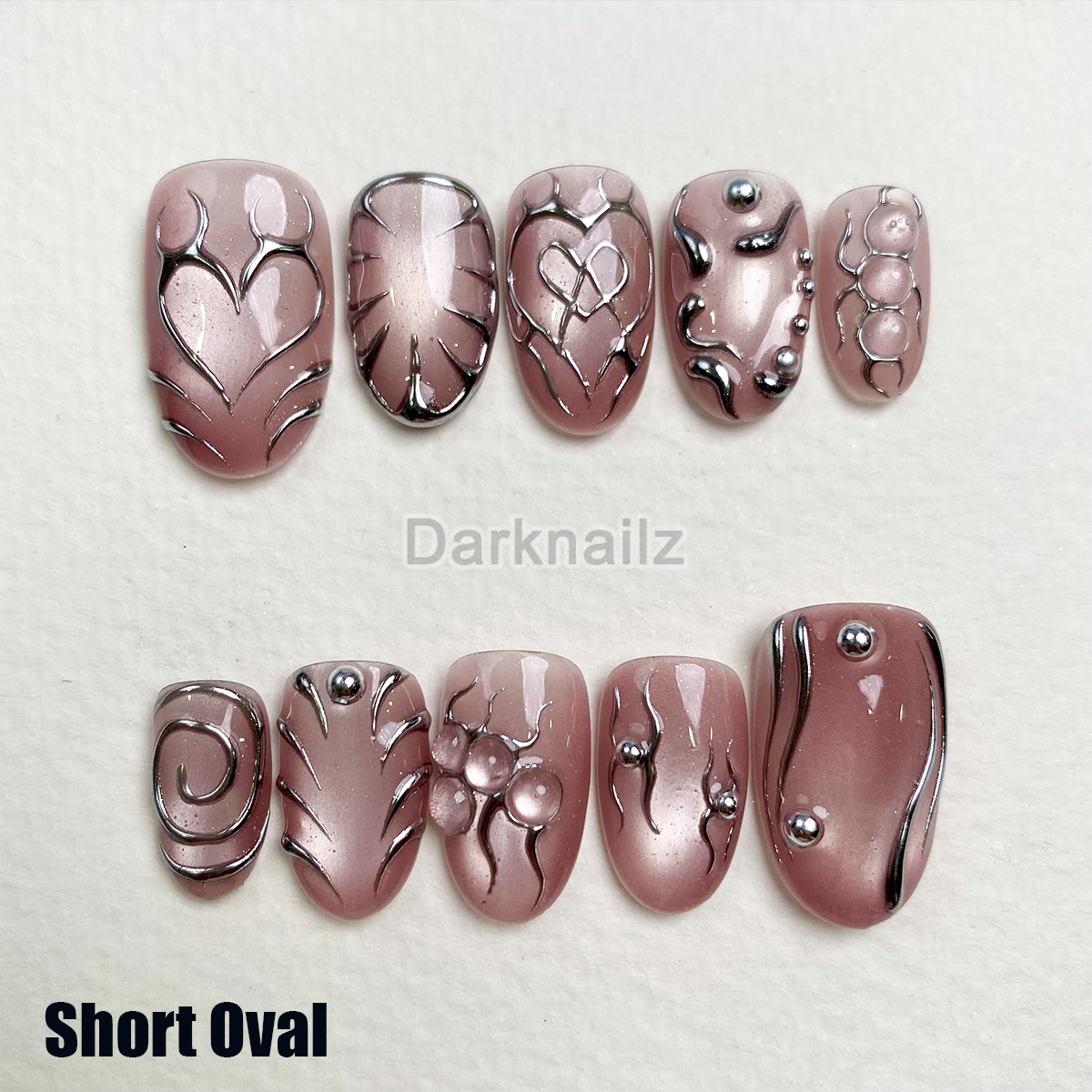 Rosé Catlight Chrome Press On Nails, Pink Glazed Cute Fake Nails