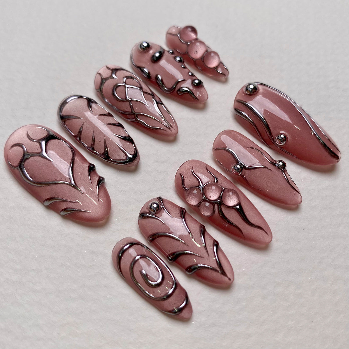 Rosé Catlight Chrome Press On Nails, Pink Glazed Cute Fake Nails